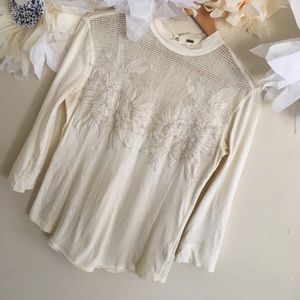 Free People | Ivory Primrose Tee Embroidered Top M